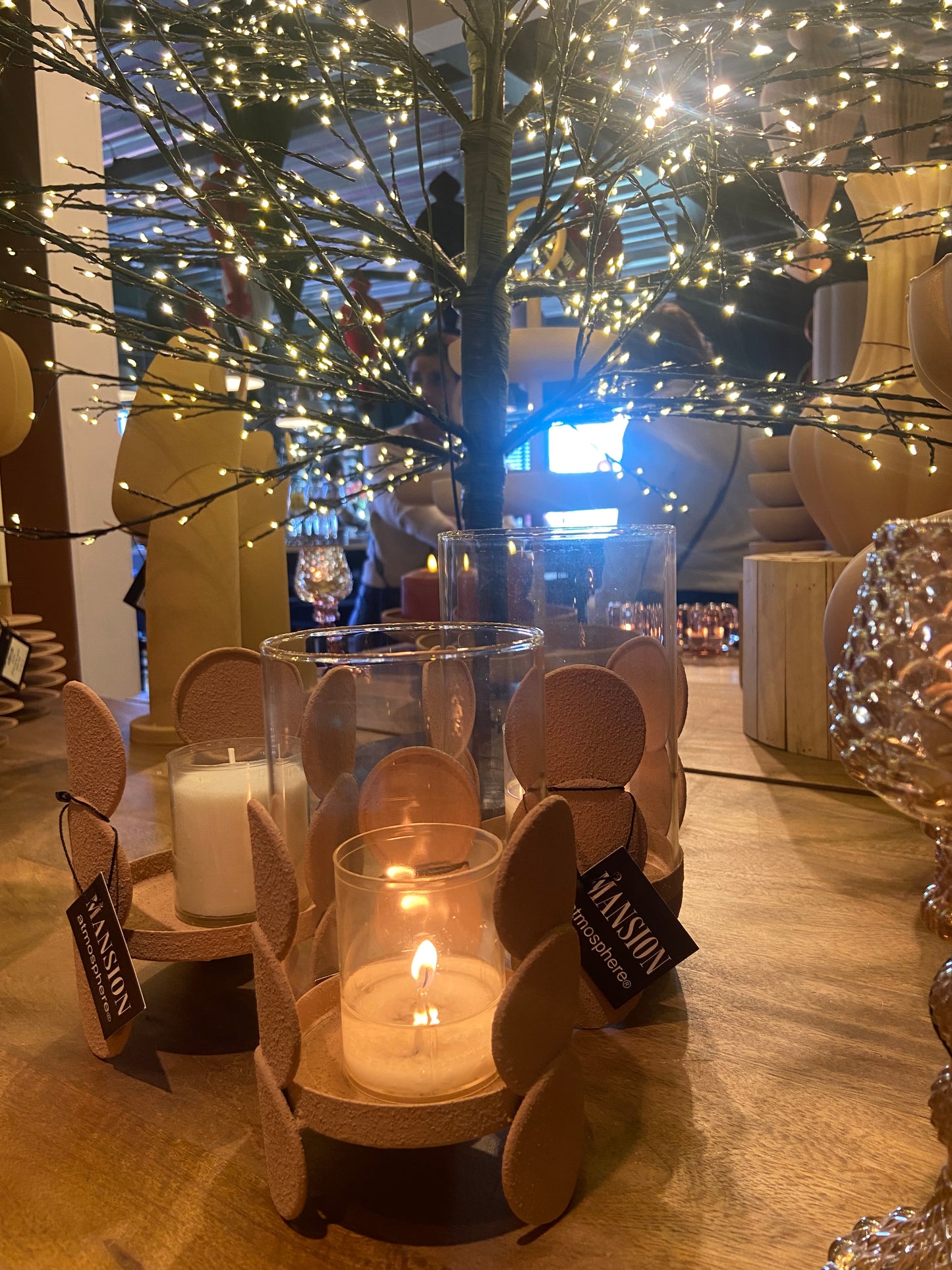 lichtjeshouder- bollen bruin met glas