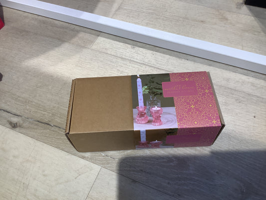 Giftset 2roze houders met kaarsen