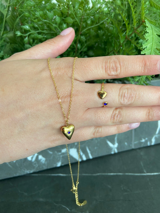 Setje geboortesteen- ring en ketting